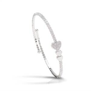 NEW AMANDA BLU women's triple heart charm spiral bangle bracelet in silver